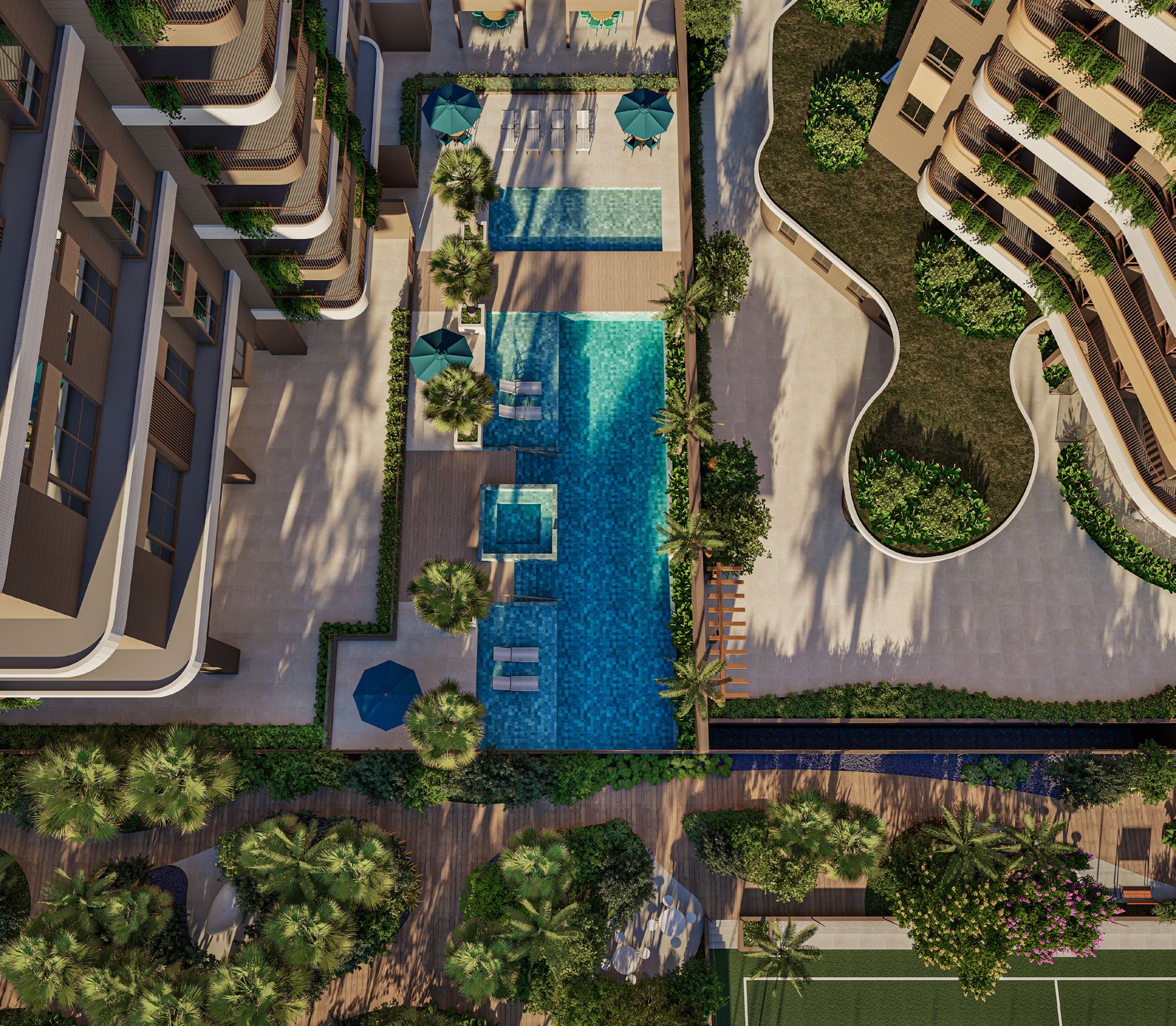Vista aérea da piscina